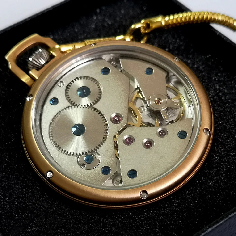 Rose Gold 316L Stainless steel Waterproof Pocket Watch Mechanical Movement Antique Vintage Luxury VOGOROSO Watch with Chain&Box