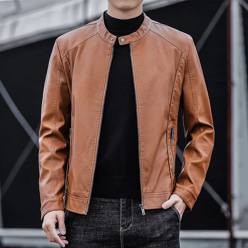 New Men's Motorcycle Leather Jacket Slim Men Leather Jacket Outer Wear Clothing For Male PU Leather Jackets Thin Business Jacket