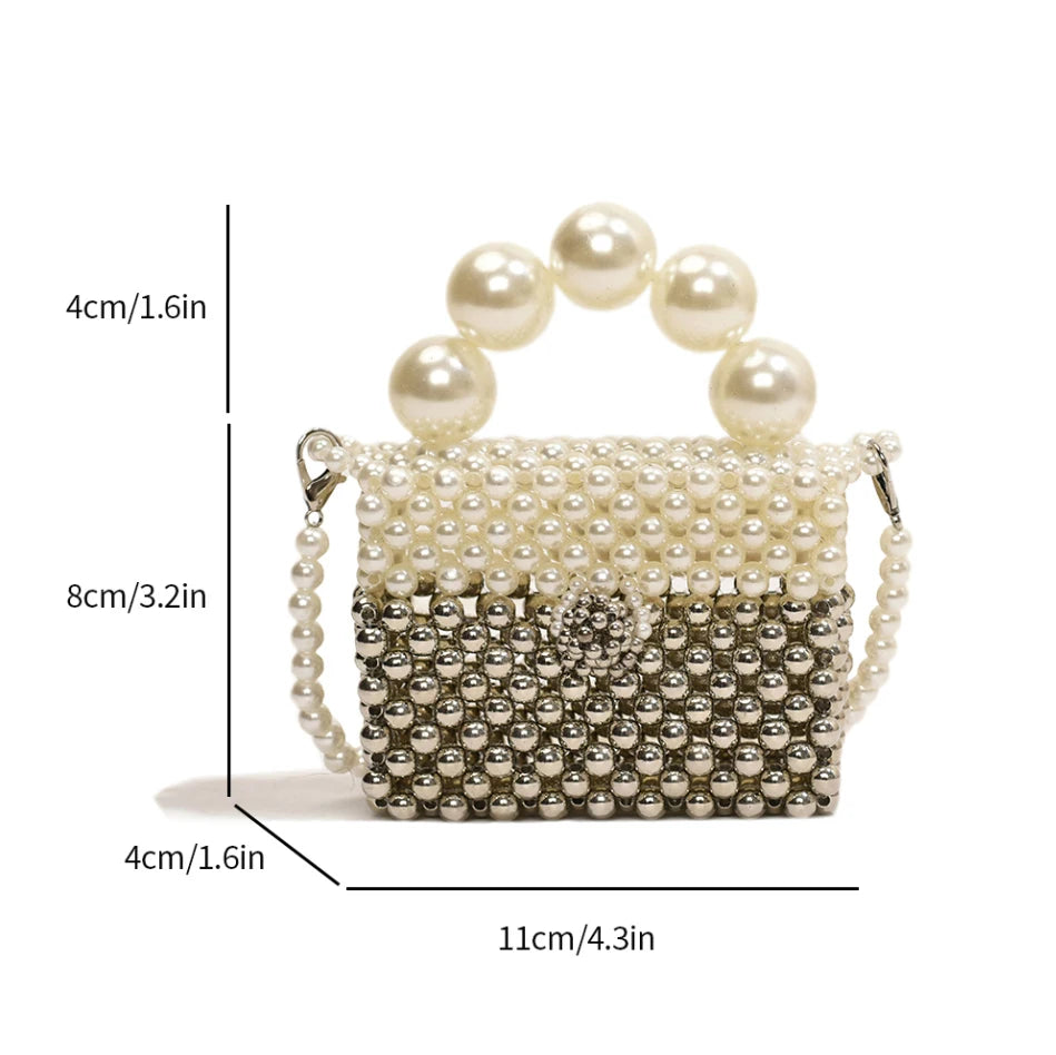 Pearl Clutch Bag Beading Handmade Woven Handbag Femme 2024 Luxury Wedding Purse High Quality PVC Crossbody Lady Box Lipstick Bag