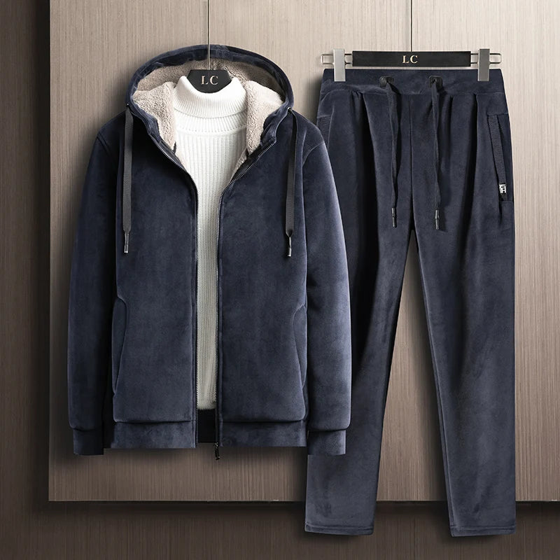 Hooded Sweat shirt+Pant 2-piece Sets Men Set Sports Suit Fleece Thickened Sportswear Casual Men Tracksuit Winter male Tracksuit