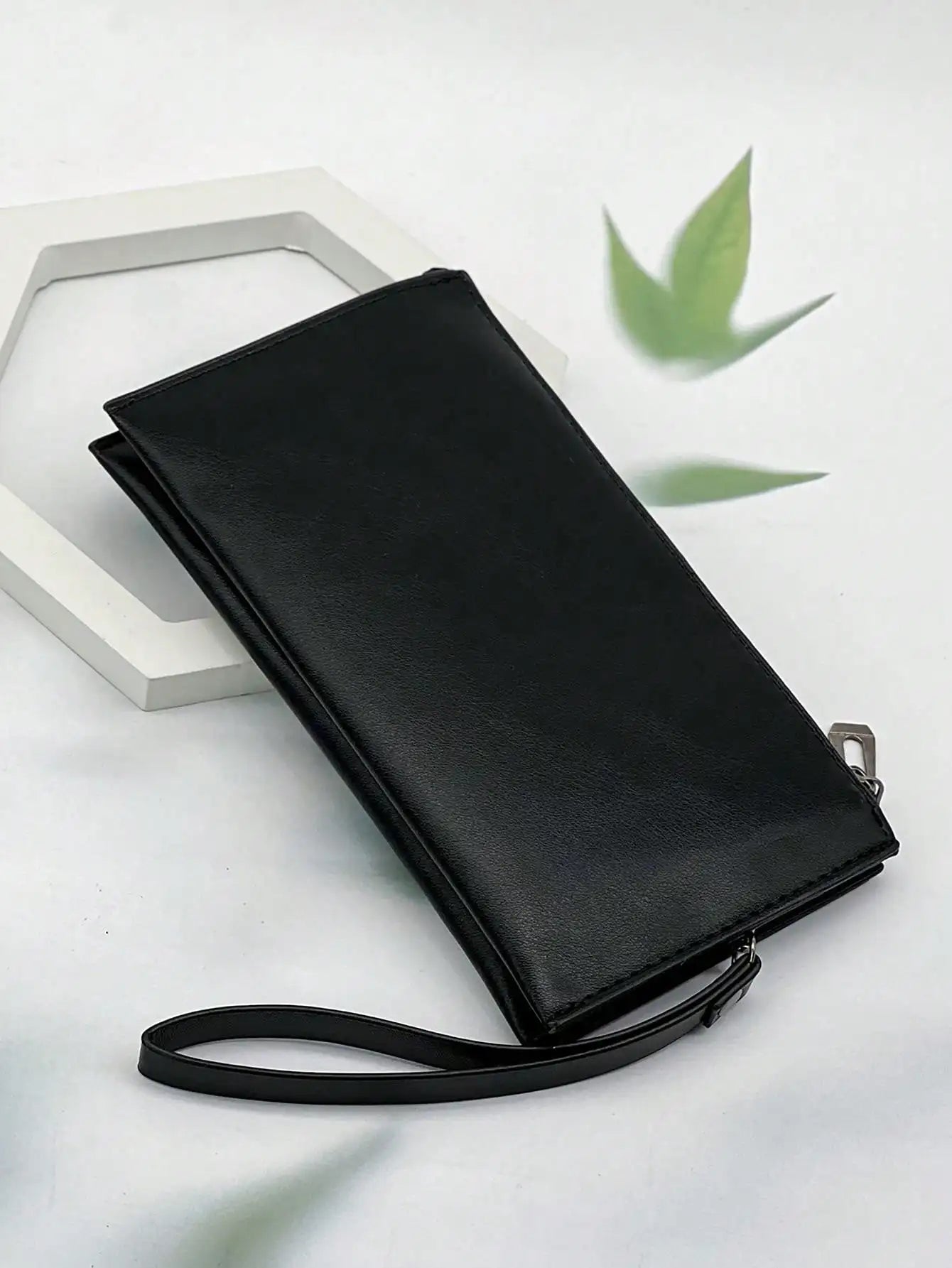 Stylish and simple senior men's purse double-layer ultra-thin large capacity portable wrist bag long wallet