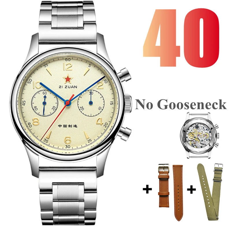 SEAKOSS 38mm Men's 1963 Chronograph Sapphire Mechanical Watches with Seagull Movement ST1901 Military Wristwatch Gooseneck 40mm