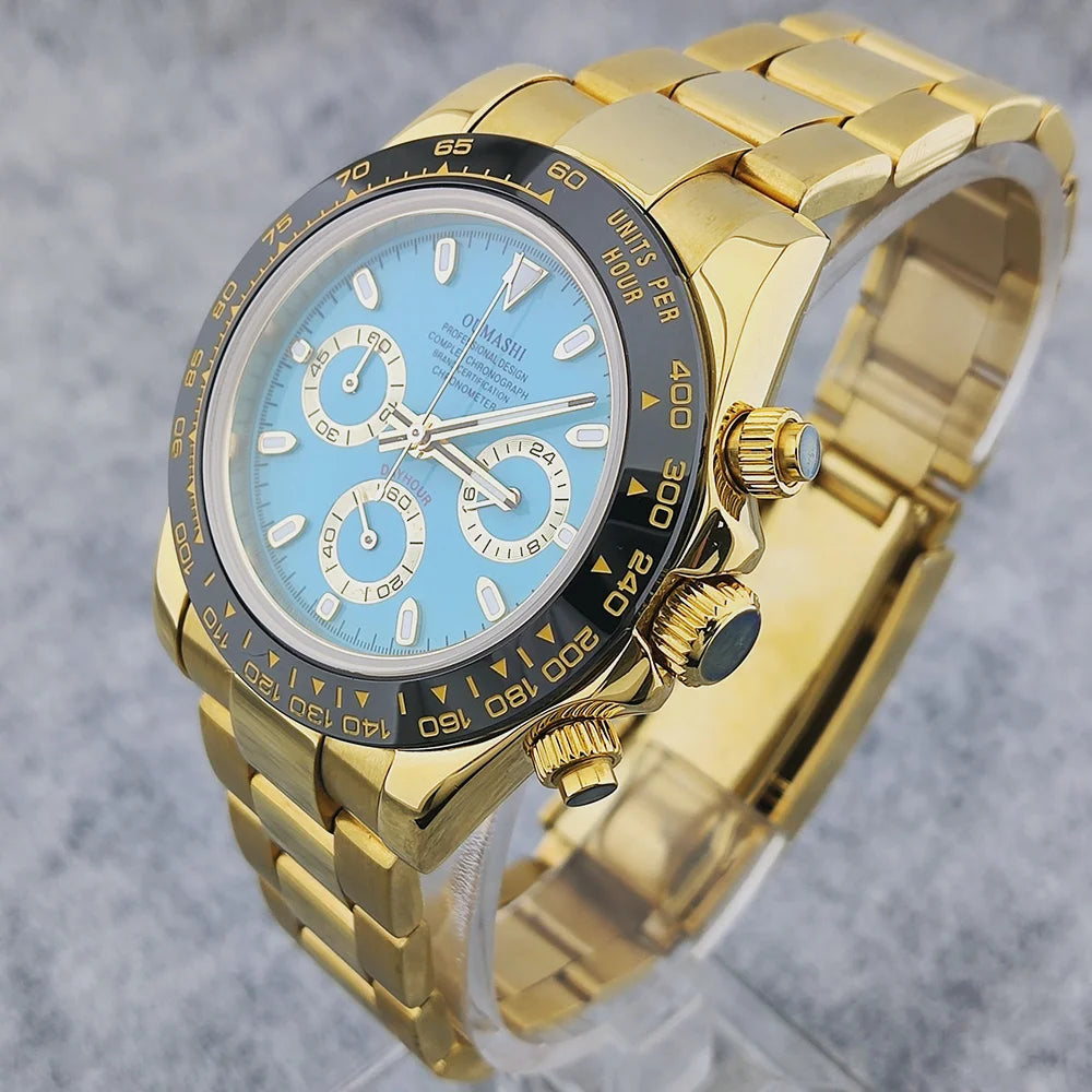 Business 39mm Quartz Watch Men's Chronograph Sapphire Crystal VK63 Movement Arabian luminous dial stainless steel men's watch