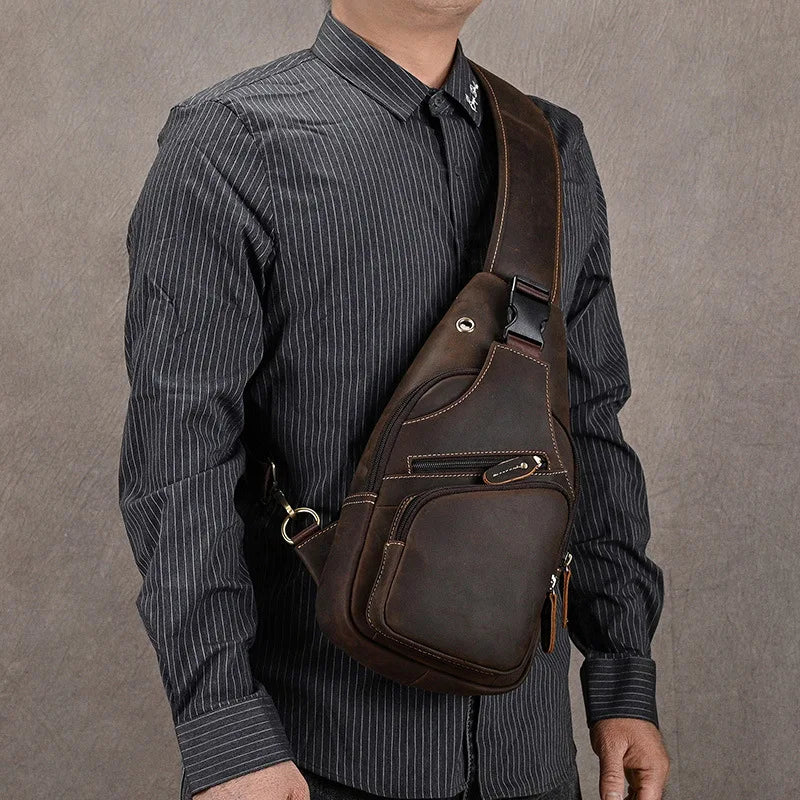 New Fashion Men's Chest Bag Single Shoulder Bagpack Bag Crossbody Chest Pack Vintage Style Male Travel Bags Genuine Leather Hot