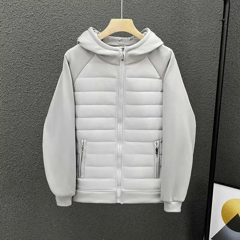 Men's Winter Cotton-Padded Casual Hooded Sweatshirt Jacket Lightweight Full Covered Edge Couple's Jacket Loose Style Parkas