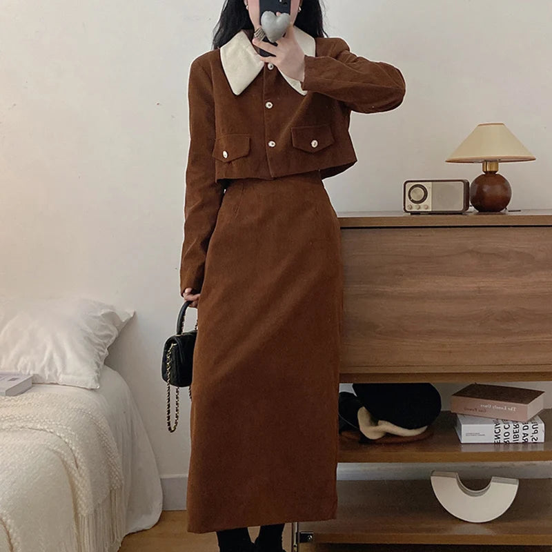 New Women Classic Versatile Outfits Dress Lady Sweet Corduroy Outside Fall Dresses Female French Style Designer Party Dresses