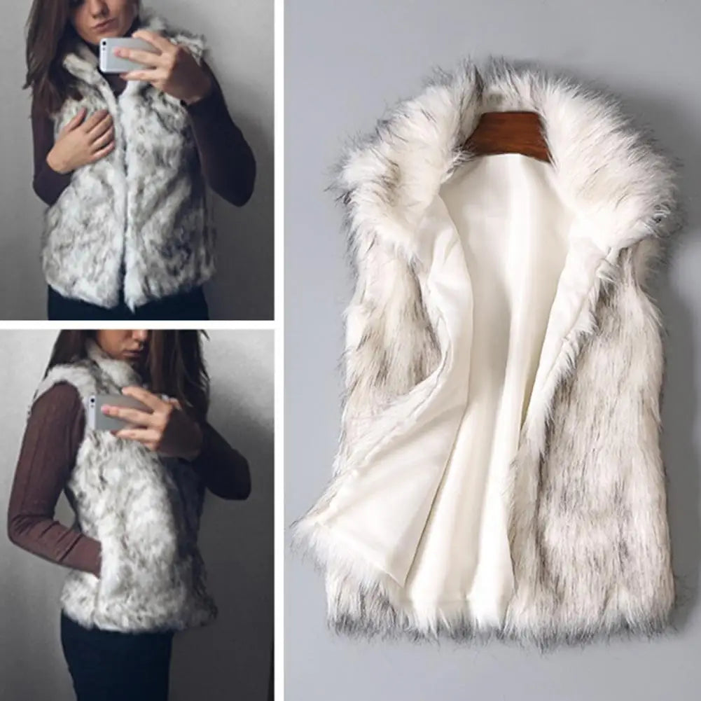 Fashion Women Vest Windproof Women Waistcoat Buttons Placket Winter Thickened Warm Faux Fur Vest Jacket Cold Resistant