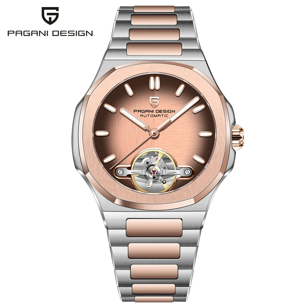 2025 New PAGANI DESIGN Rose Gold Men's Watches Tourbillon Mechanical Wristwatches Luxury Automatic Watch Men AR Sapphire Mirror