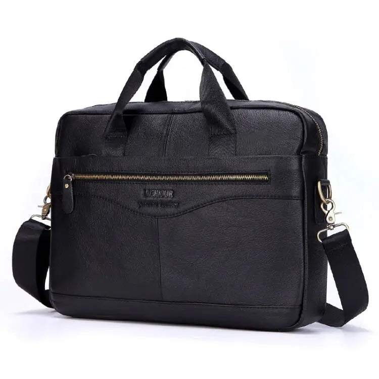 Men Genuine Leather Handbag Fashion Office 14 inch Laptop Briefcase Bag Male Computer Shoulder Bags Men's Business Document Bag