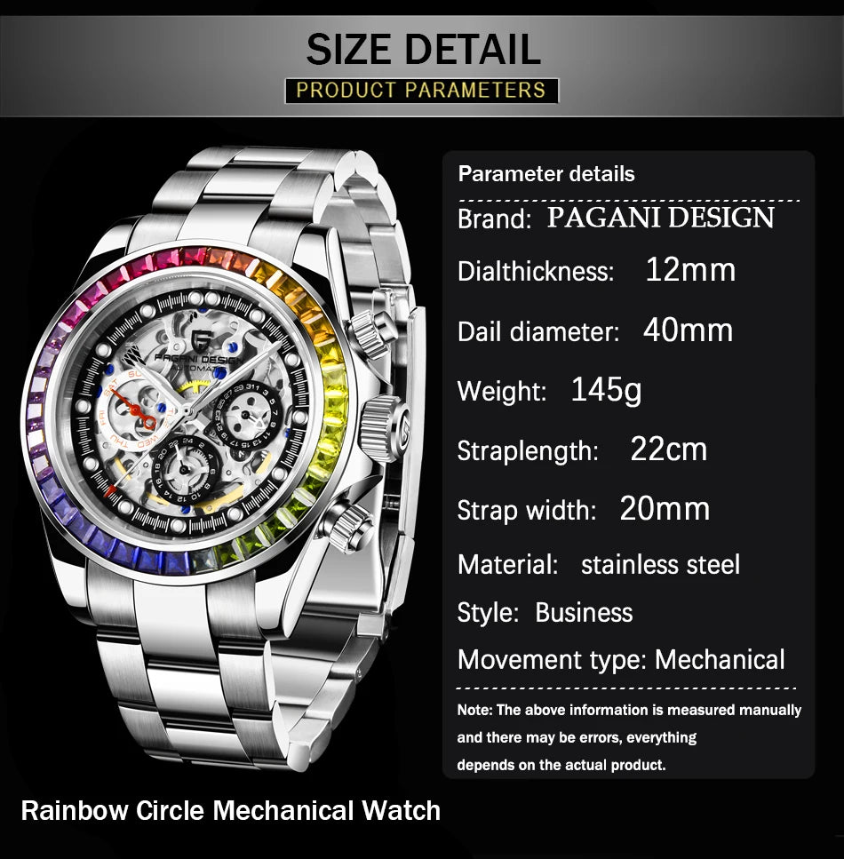 PAGANI DESIGN Top Super Brand Mechanical Automatic Watch Men's Ceramic bezel Rainbow Business Waterproof Watch Relogio Masculino
