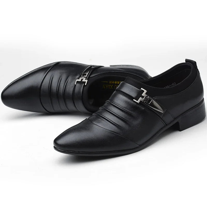 Classic Mens Dress Shoes Slip on PU Leather Shoes for Men Plus Size Point Toe Business Casual Male Formal Shoes for Wedding 2024
