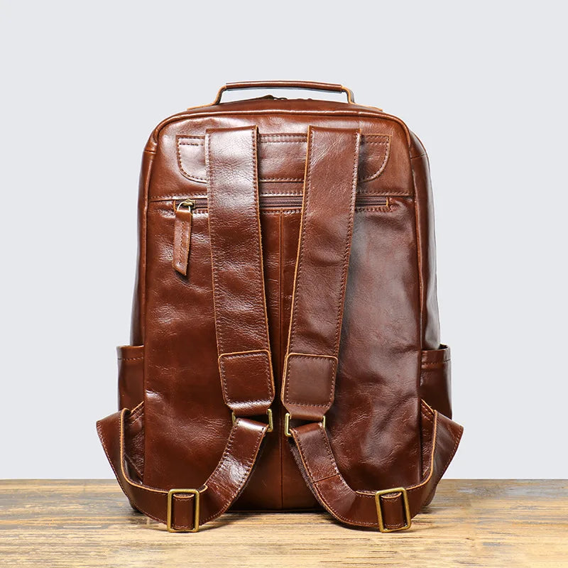 YETTIES Retro New Style Top Layer Cowhide Men's Travel Backpack Women's Genuine Leather Computer Backpack Large Capacity Handbag