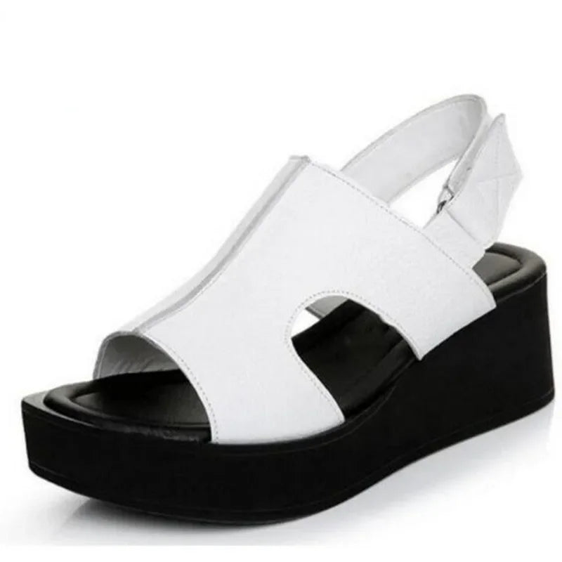 CEYANEAONew Fish Head Large Size Women Summer Shoes Sandals Best Selling Genuine Leather Sandals Platform Shoes Woman Wedge