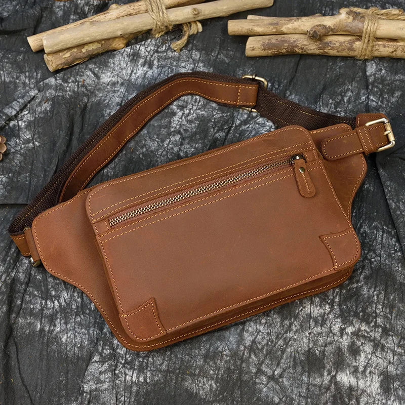 2022 Leather Waist Bag Vintage Fashion Chest Bag Waist Pack Sling Bag Genuine Leather Sling Bag for men male chest bag male bag