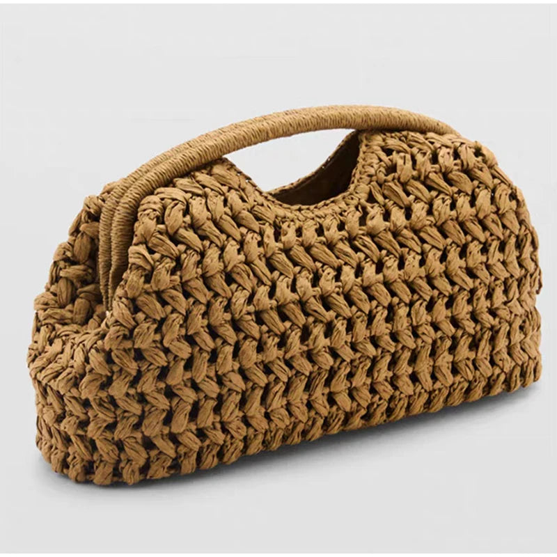 Women's Woven Handbags High-end Brand Holiday Beach Bags Summer New Large Capacity Straw Clutch Bag Fashionable Simple Women Bag