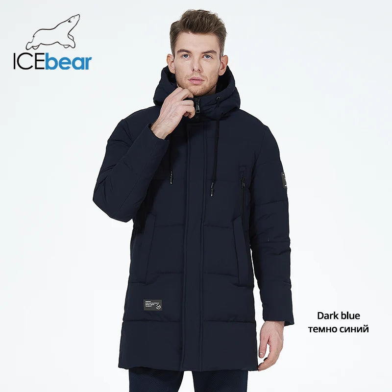 ICEbear 2023 winter men's clothing thicken warm men's jacket hooded men's mid-length coat fashionable cotton jacket MWD3061D