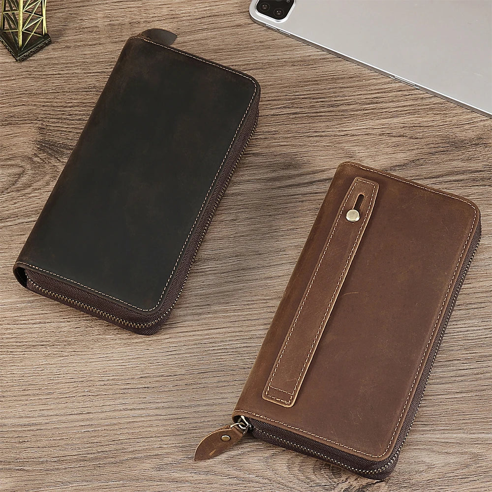 JOYIR Genuine Leather Men's Clutch Bag RFID Wallet Large Capacity Business Long Wallet with Hand Strap Male Purses Money Bag