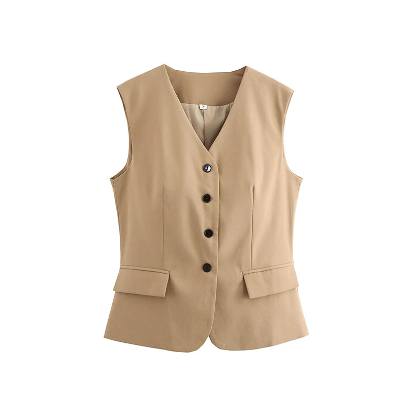 RAFZNB Women's Waistcoat Fashion O Neck Zipper Sleeveless Vest Women Outerwear Coats Female Single Breasted Vests Tops