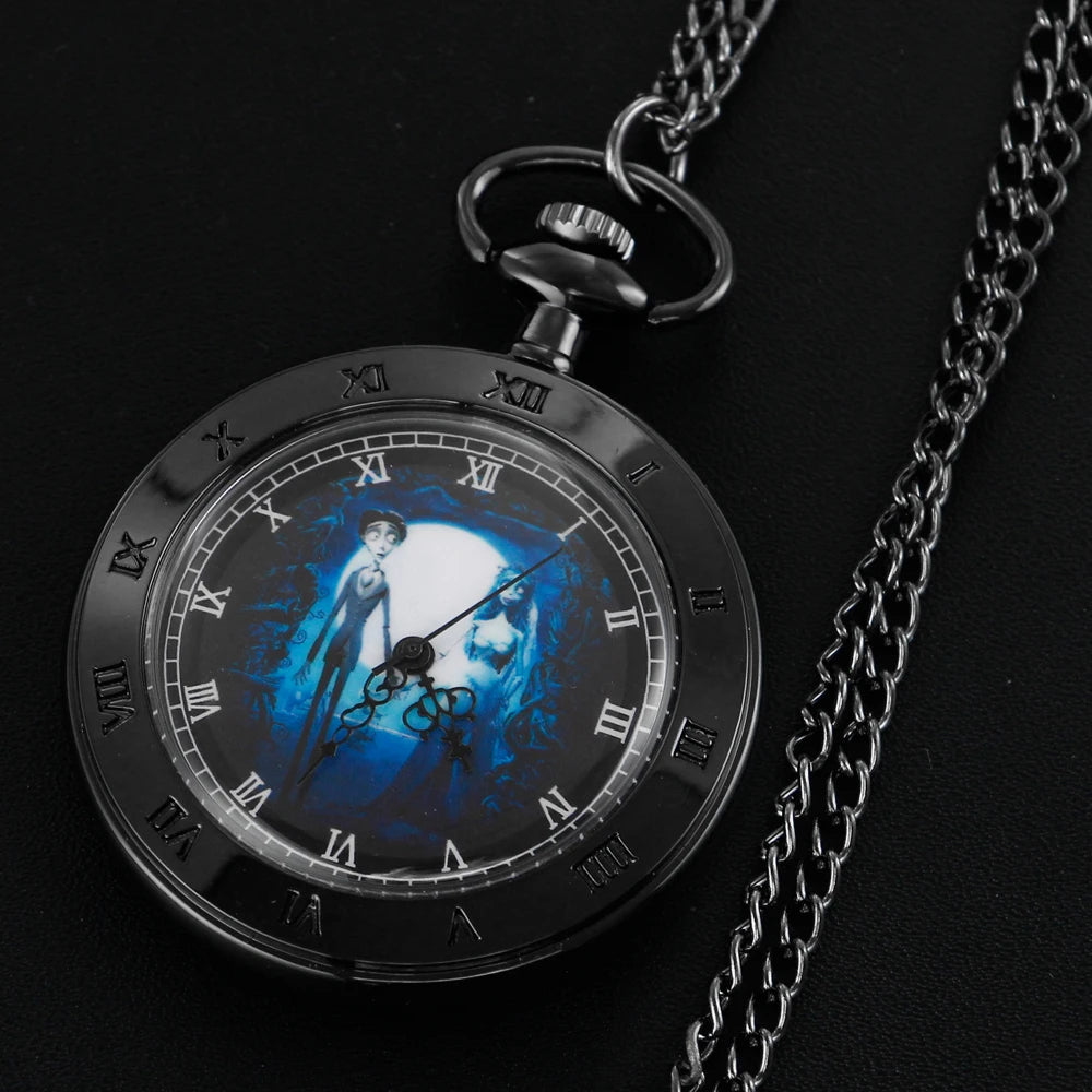 Black Humorous Anime Quartz Pocket Watch Vintage Gentleman Style Series Necklace Pendant Clock Gift Wedding Souvenir