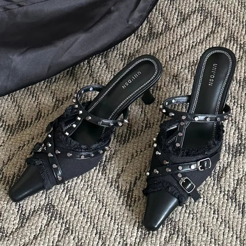 Female Shoes For Thin High Heels Pointed Toe Elegant Ladies Sandals Slingbacks Slides Fashion 2025 Footwear Black Women Pumps