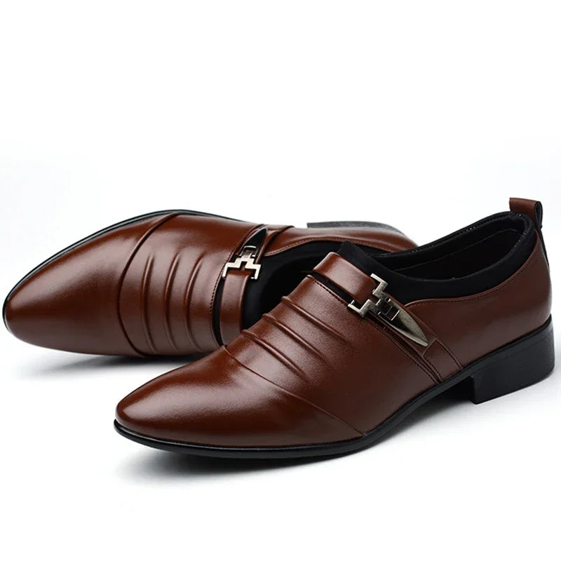 Classic Mens Dress Shoes Slip on PU Leather Shoes for Men Plus Size Point Toe Business Casual Male Formal Shoes for Wedding 2024