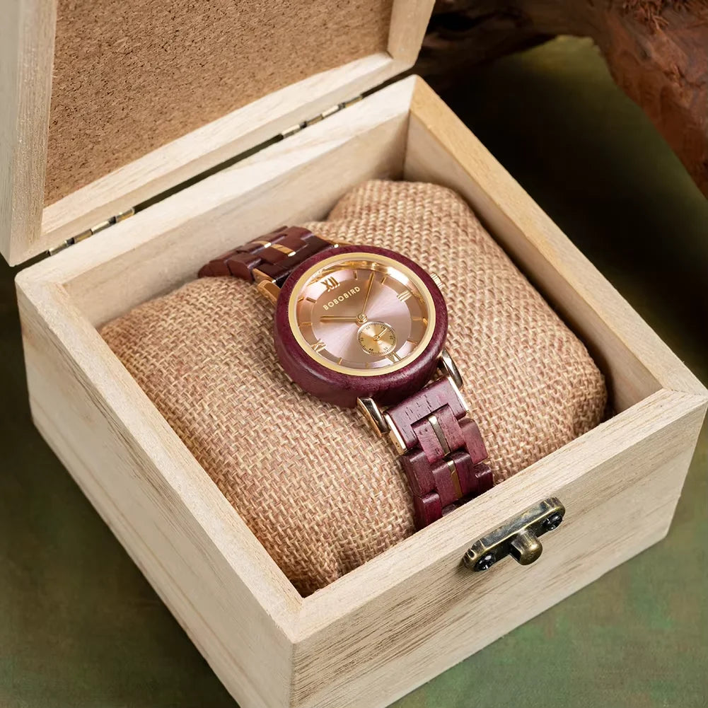 BOBO BIRD Women Watch Casual Fashion Quartz Watch Japanese Movement Round Dial Wooden Ladies Wristwatches Dress Clock Custom