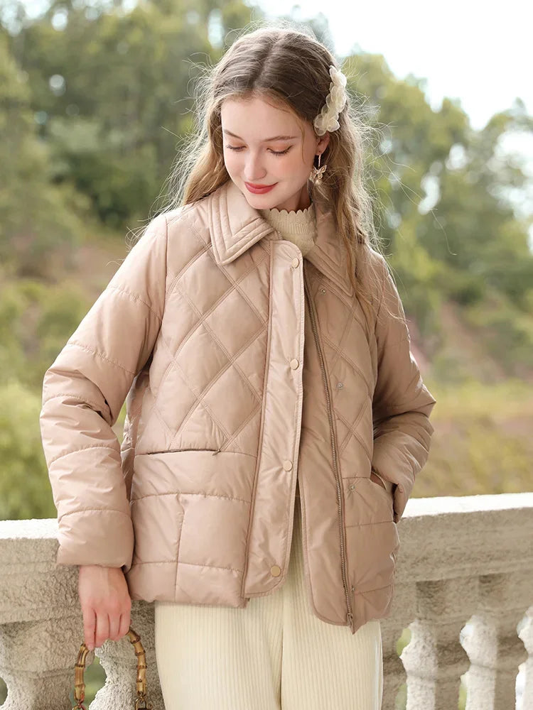 I BELIEVE YOU Turn-down Collar Women's Jacket 2024 Winter New Short Loose Windproof Warm Cotton-padded quilted Jacket 2234155370