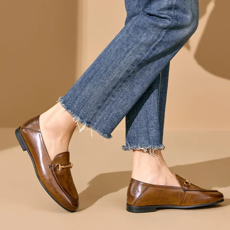 BEAUTODAY Dress Shoes Women Loafers Cow Leather Sheepskin Rubber Formal Business Suit Ladies 2025 Spring Autumn Handmade 27171