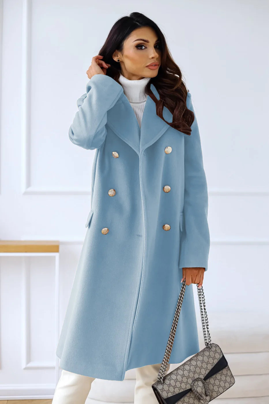 Suit woolen coat senior sense 2024 autumn and winter new double-breasted shoulder slimming Korean version of woolen coat
