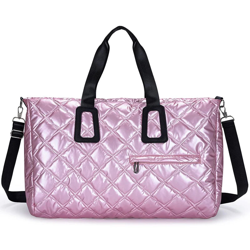 Travel Tote Bag Quilted Plaid Shoulder Duffle Bags Outdoor Camping Shopping Handbag Large Sport Gym Yoga Pack with Wet and Dry