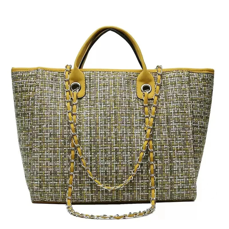 Custom Monogram Canvas Tote Bag Initial Bag Handbag Beach Bag Birthday Gift Bag with Chain Tote Bag Summer Holiday Bag