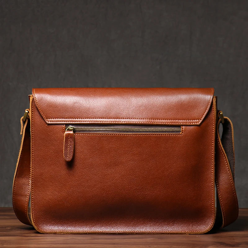 ROOG Vintage Genuine Leather Messenger Bag Classic Luxury Shoulder Sling Bags Coach Crossbody Locomotive Bag For 12.9 Inch Ipad