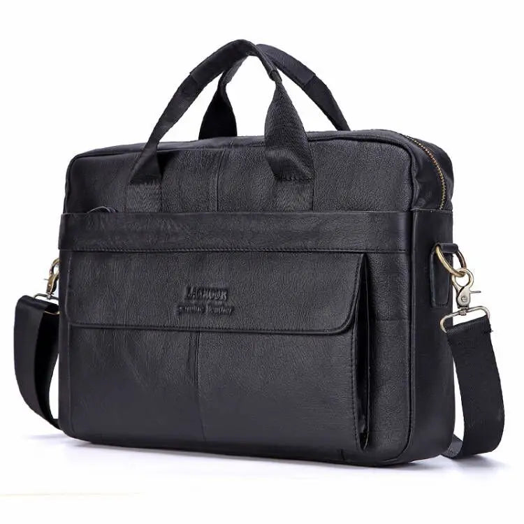 Men Genuine Leather Handbag Fashion Office 14 inch Laptop Briefcase Bag Male Computer Shoulder Bags Men's Business Document Bag