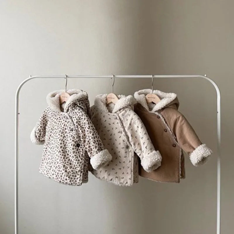 deer jonmi 2023 Winter Korean Style Newborn Baby Thicken Warm Coats Hooded Lamb Fleece Lining Infants Outerwear
