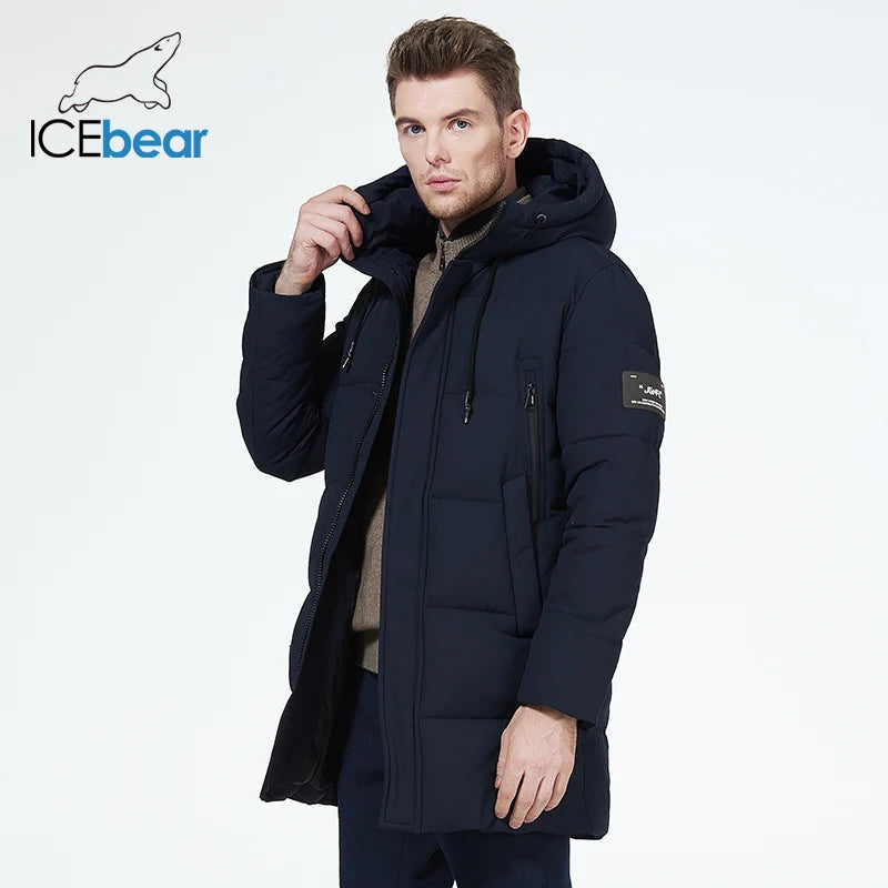 ICEbear 2023 winter men's clothing thicken warm men's jacket hooded men's mid-length coat fashionable cotton jacket MWD3061D