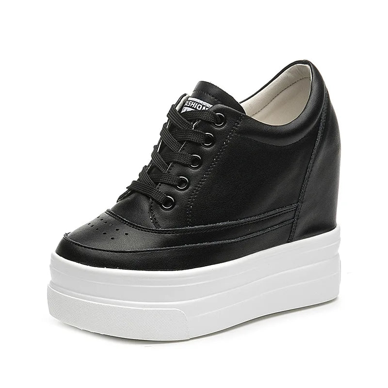 Fujin 11cm Platform Wedge Sneakers Shoes Genuine Leather Women Fashion Sneakers Hidden Heel Shoes Spring Autumn Summer Pumps