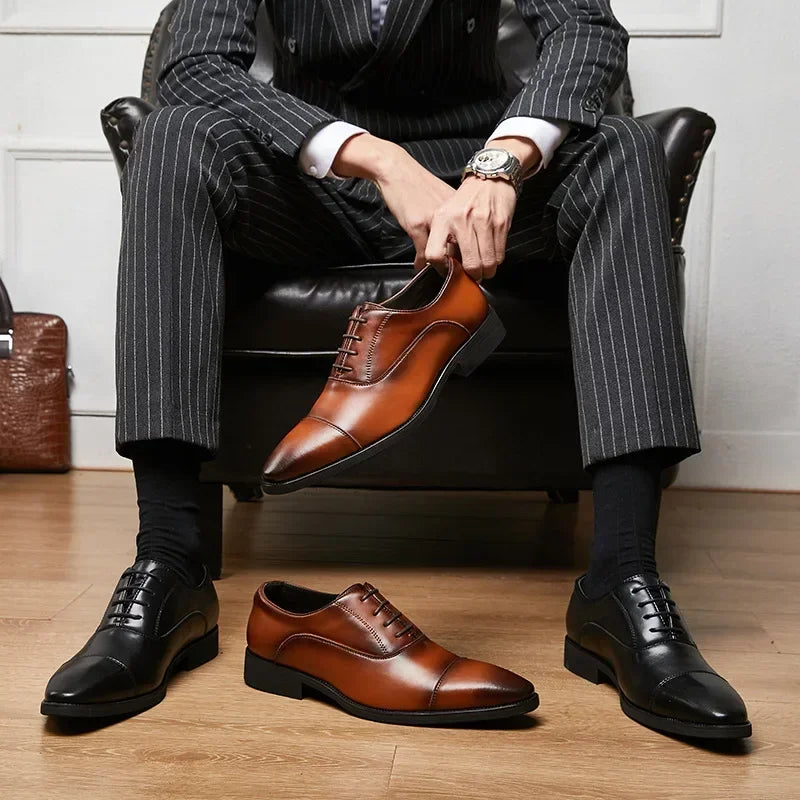 Genuine Leather Men Internal Elevation Dress Shoes for Men Triple Splicing Luxury Party Office Business Shoes Plus Size 45