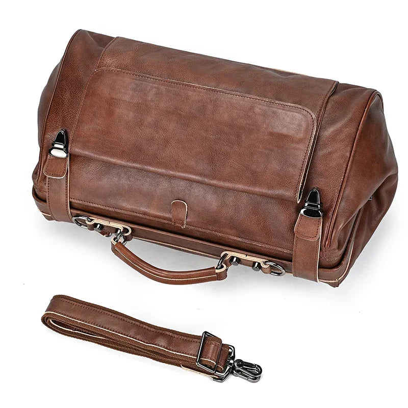Real Luxury Fashion Handbags Men Male Leather Duffle Bags For Business Flights 45cm travel bag genuine leather designer