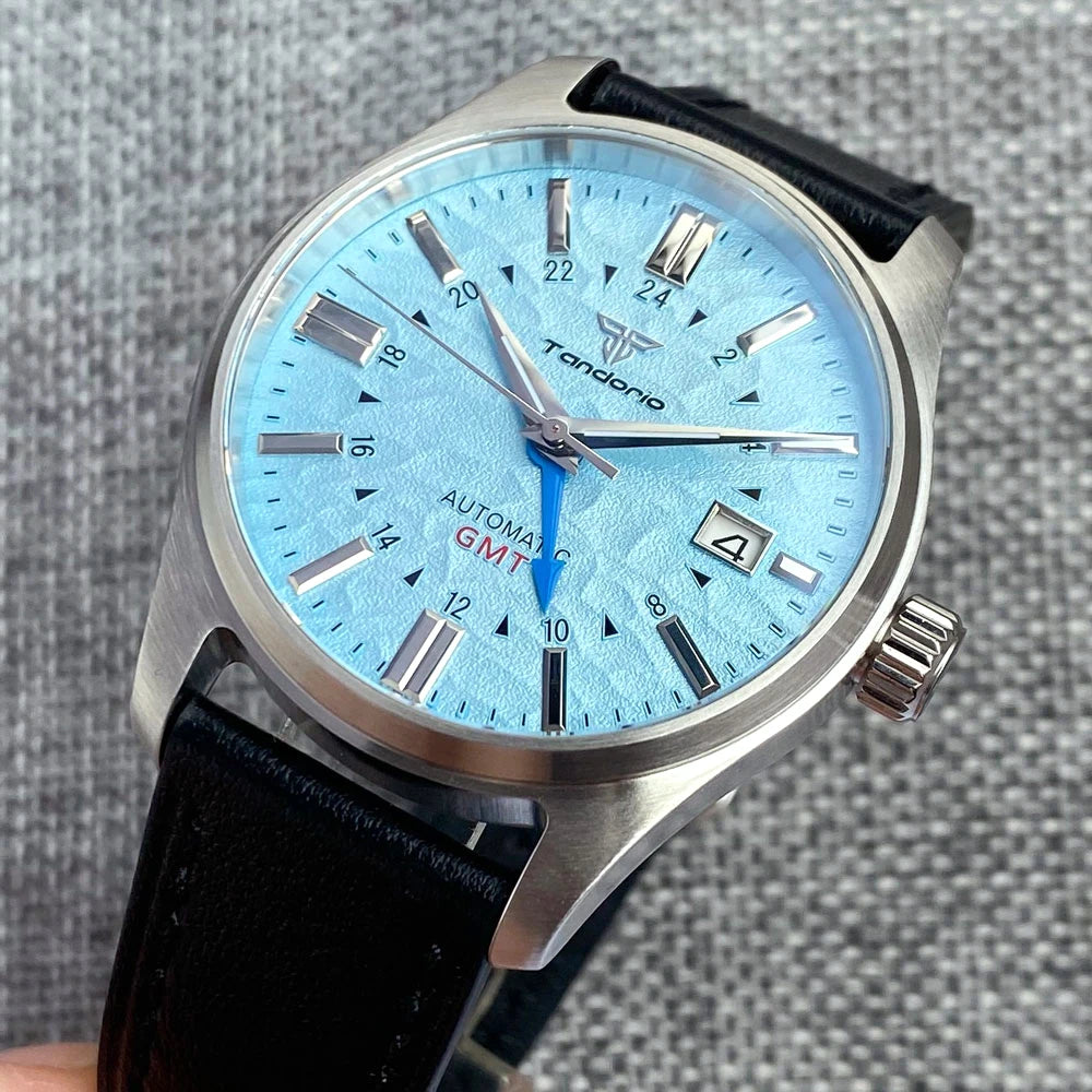 Tandorio Japan NH34 Automatic Mechanical Watch for Men Diver GMT Movement 200M Waterproof 39mm Sapphire Crystal Leather Band