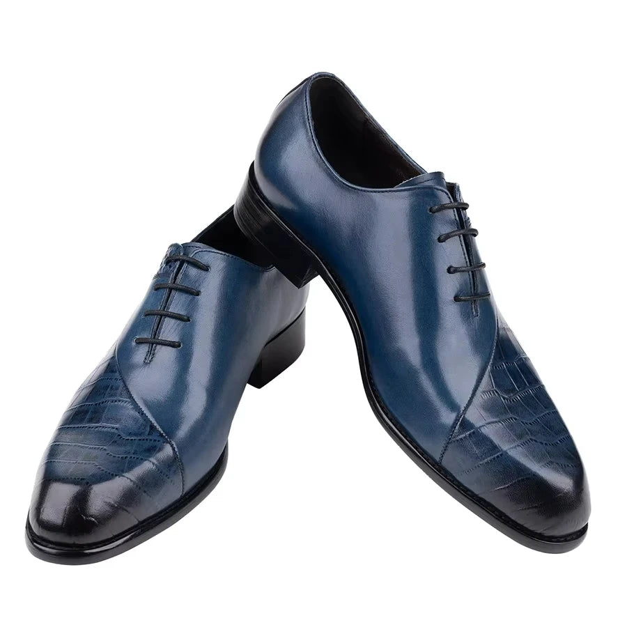 New Style Oxfords Men Shoes Top Layer Cowhide Leather Handmade Luxury Retro Blue Designer Business Office Wedding Male's Shoe CN