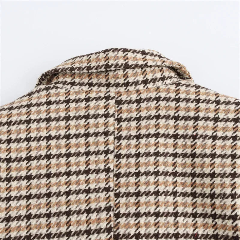 Trendy Long Plaid Woolen Coat for Women Collared Independent Station New Model SAW Fashionable Outerwear from Mainland China