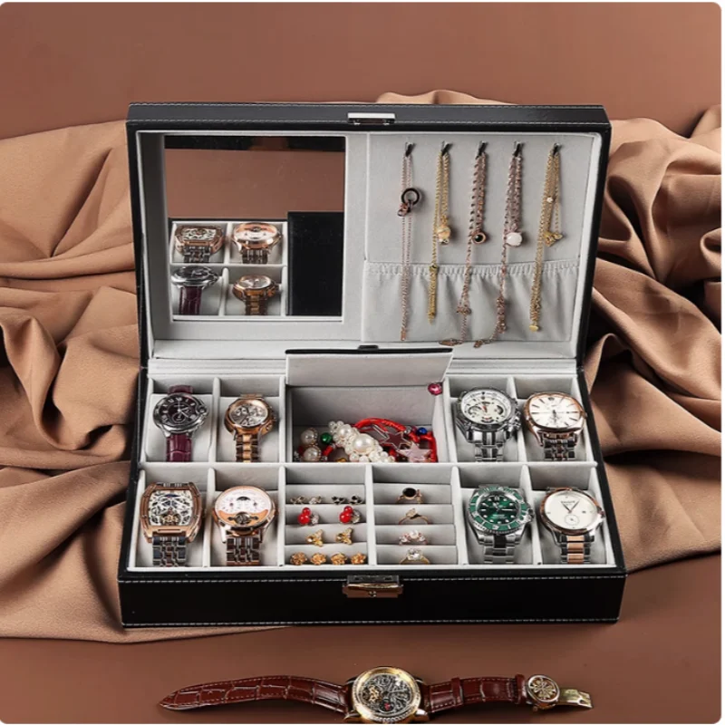 Jewelry Box for Watches & Accessories - Lockable Storage Case with Mirror for men & Women