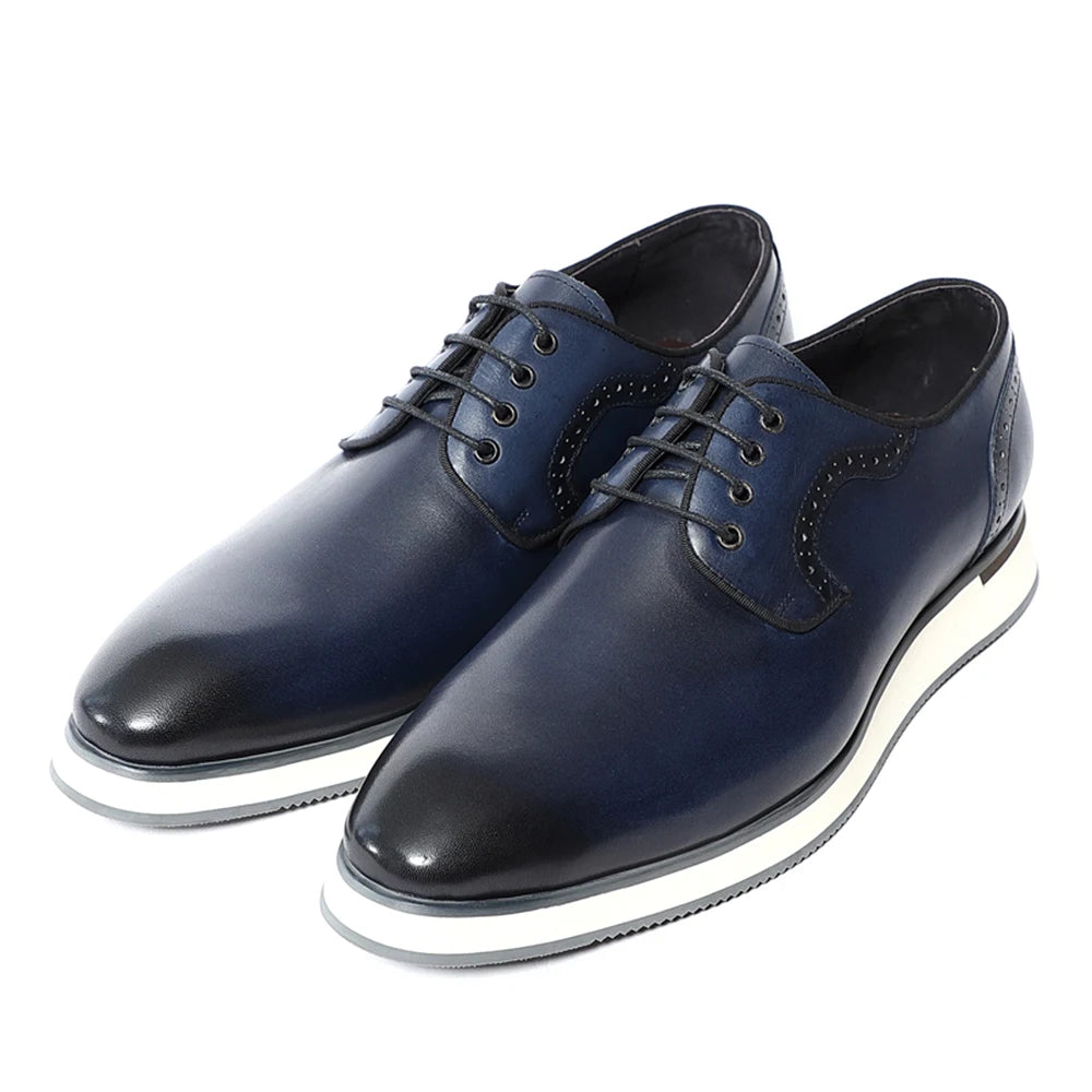 Blue Black Business Office Mens Casual Derby Dress Shoes Genuine Leather Lace-up Comfortable Flat Sneaker Shoes for Man