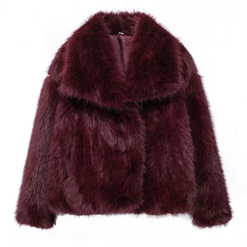 HXAO 2024 Women's Fur Coat Black Fluffy Jacket Autumn Winter Faux Fur Coat Plush Outerwears White Red Gray Warm Cropped Jacket