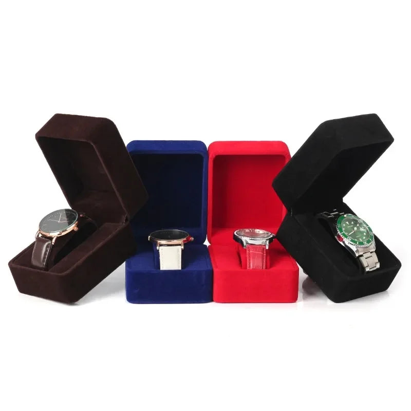 Watch Box Fashion Velvet Round Corner Smartwatch Clock Storage Case Jewelry Accessories Business Packaging Boxes Black Red Blue