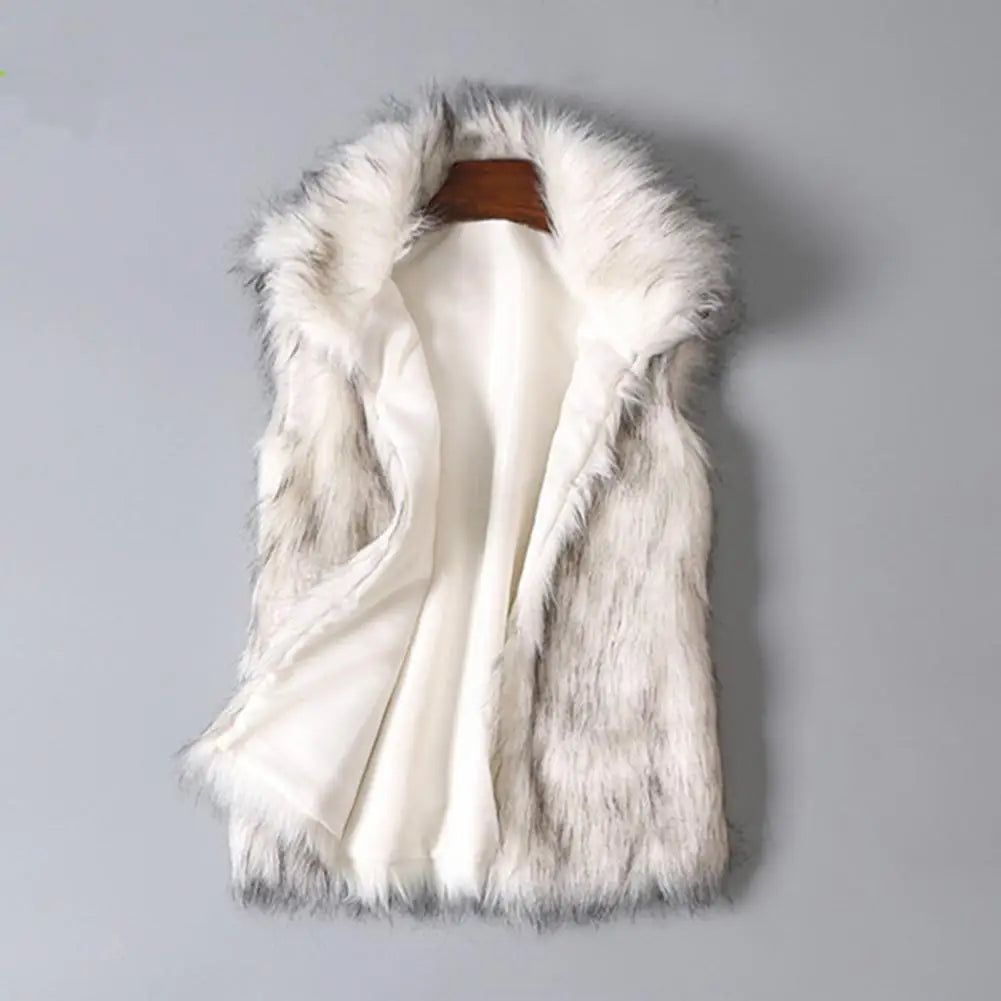 Fashion Women Vest Windproof Women Waistcoat Buttons Placket Winter Thickened Warm Faux Fur Vest Jacket Cold Resistant