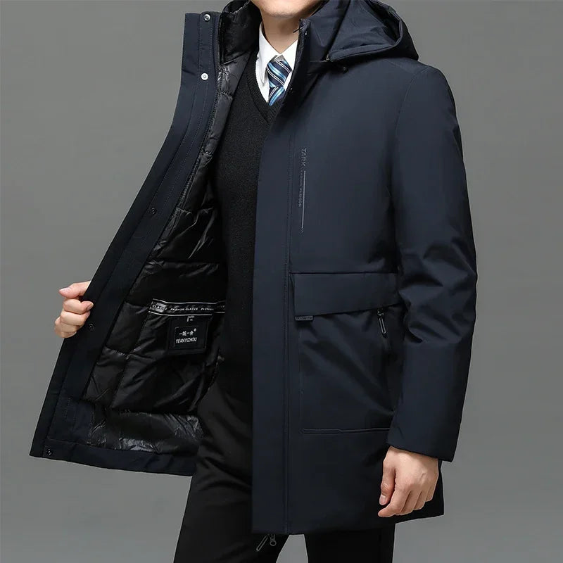 Men's Long Plush Thickened Parkas 2 pieces Winter Jacket Men's Parker Coat Winter Warm Thick Zipper Coat Padded Overcoat