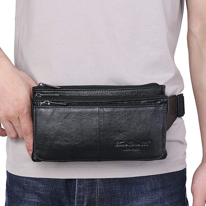 Men Natural Genuine Leather Sling Chest Cross Body Bag Travel Belt Purse Pouch Soft Single Shoulder Messenger Waist Pack Bags