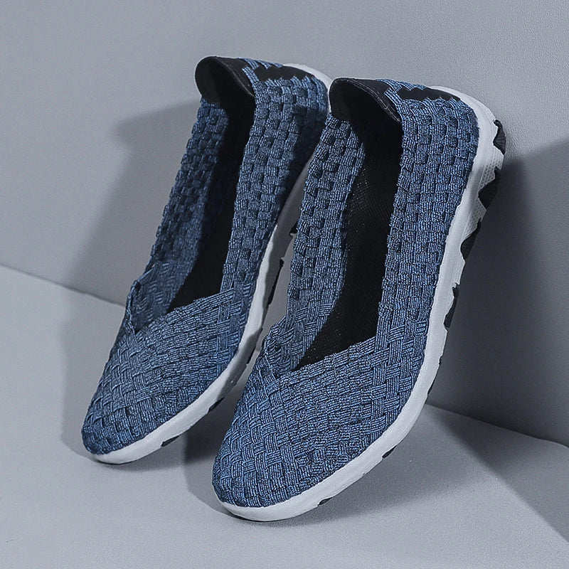 Women's Summer Handmade Woven Sneakers Flat Bottomed Lightweight Breathable Trendy Casual Shoes with Soft Soles Lazy Shoes 2025