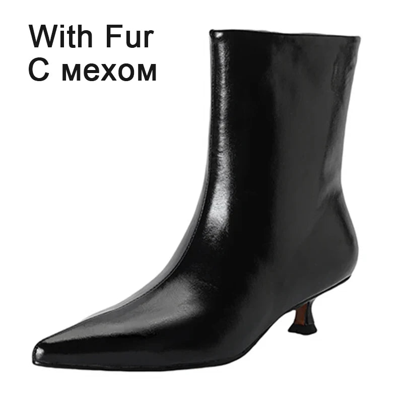 JOZHAMTA Size 34-43 Women Ankle Boots Real Leather Kitten Mid Heels Shoes 2025 Winter Fashion Pointy Office Lady Daily Dress